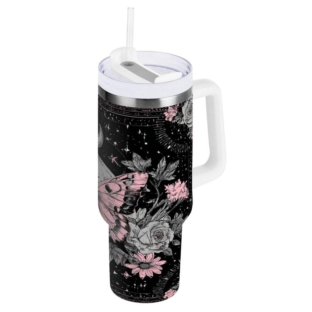30 oz Insulated Stainless Steel Tumbler Double Wall Stainless Steel Tumbler with 2-Way Drinking Butterfly by Moon and Flowers M542E