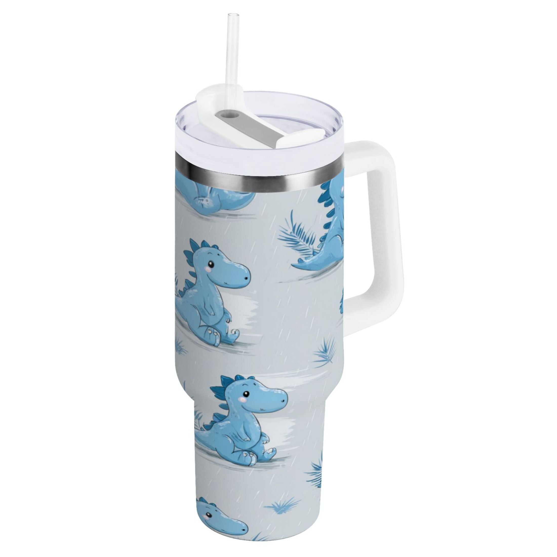 30 oz Insulated Stainless Steel Tumbler Double Wall Stainless Steel Tumbler with 2-Way Drinking Cartoon Blue Dinosaurs M495M