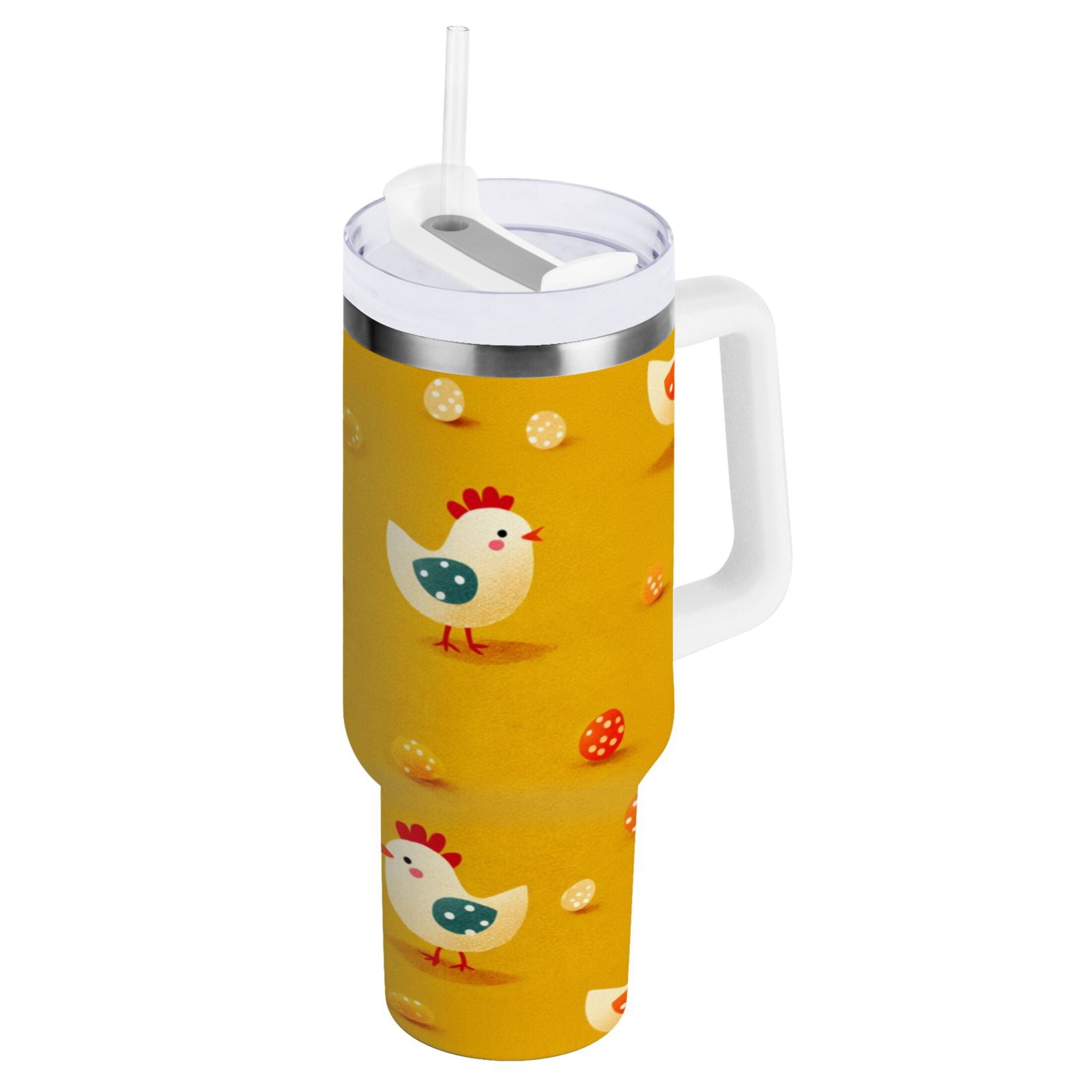 30 oz Insulated Stainless Steel Tumbler Double Wall Stainless Steel Tumbler with 2-Way Drinking Cartoon Chickens Pattern M551C