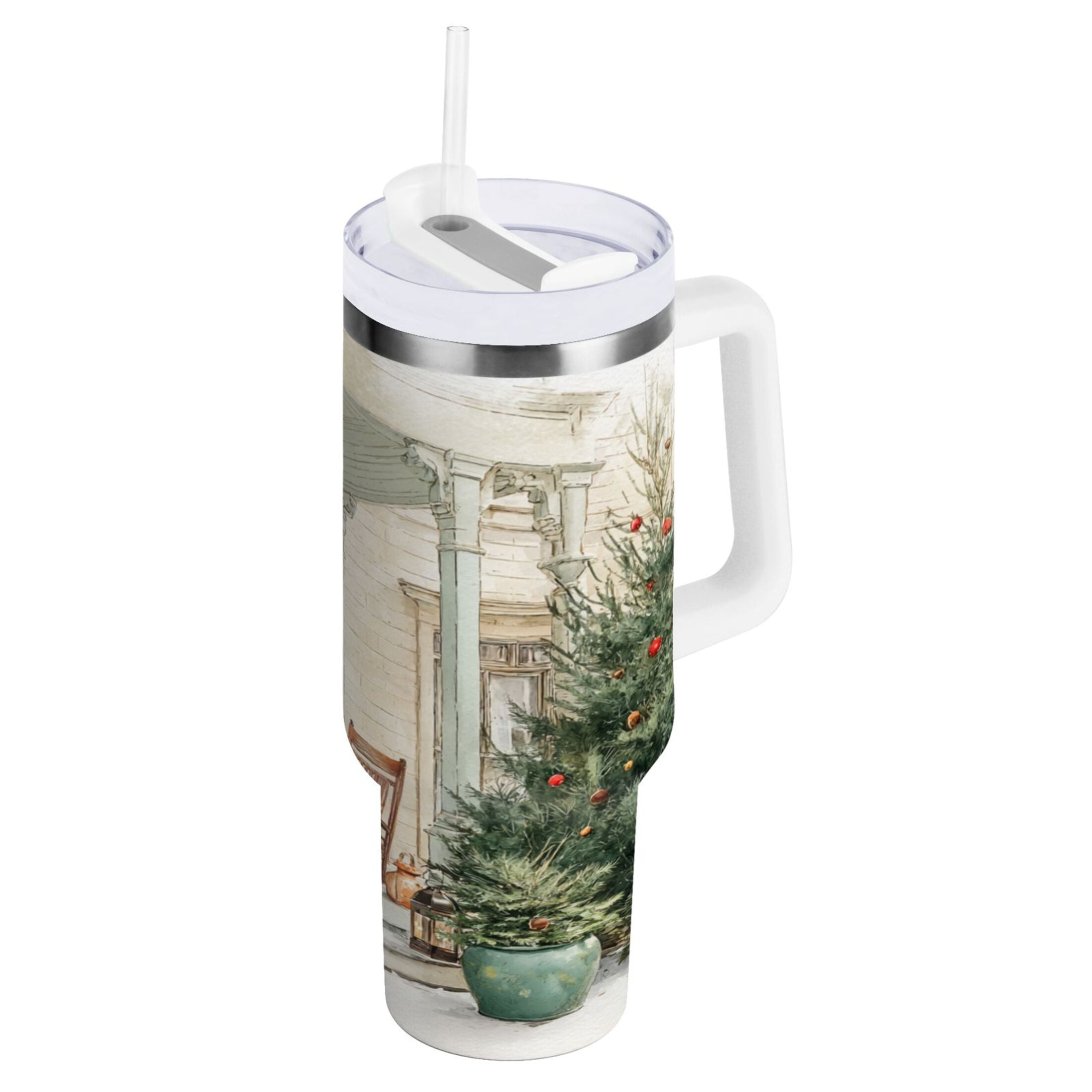 30 oz Insulated Stainless Steel Tumbler Double Wall Stainless Steel Tumbler with 2-Way Drinking Charming Christmas Doorway M670W