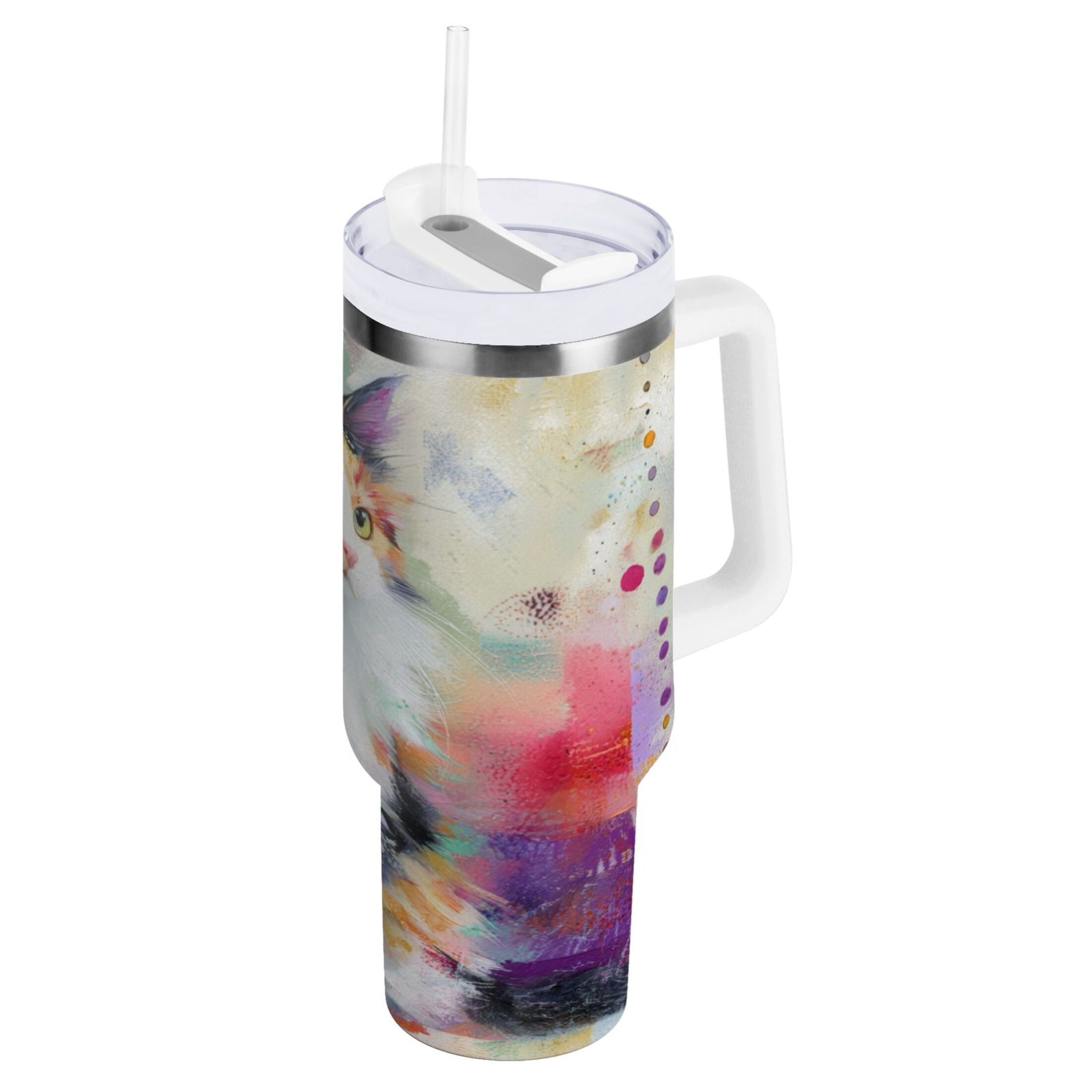 30 oz Insulated Stainless Steel Tumbler Double Wall Stainless Steel Tumbler with 2-Way Drinking Charming Hairy Cat M672P