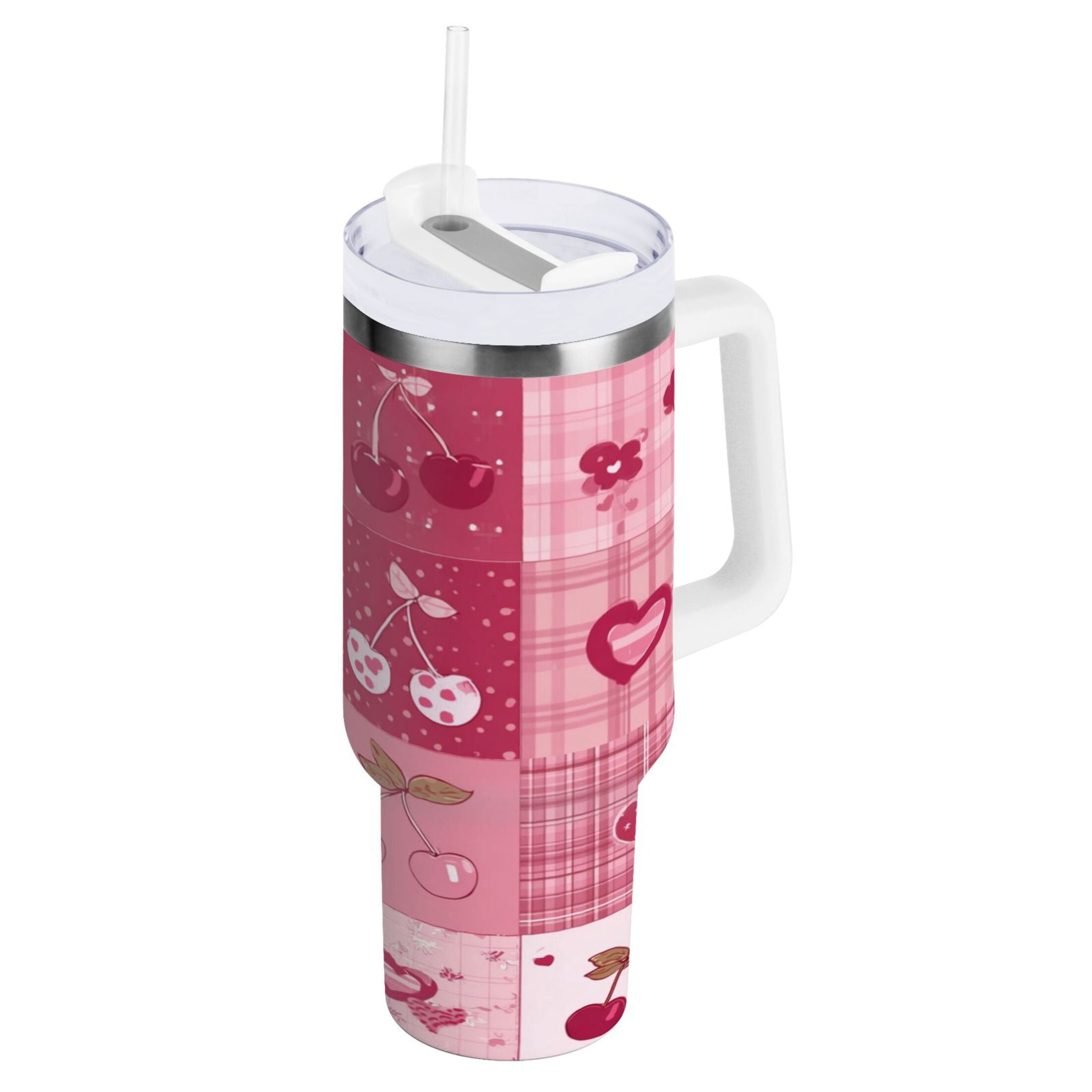 30 oz Insulated Stainless Steel Tumbler Double Wall Stainless Steel Tumbler with 2-Way Drinking Cherry Pattern with Bows M634Q