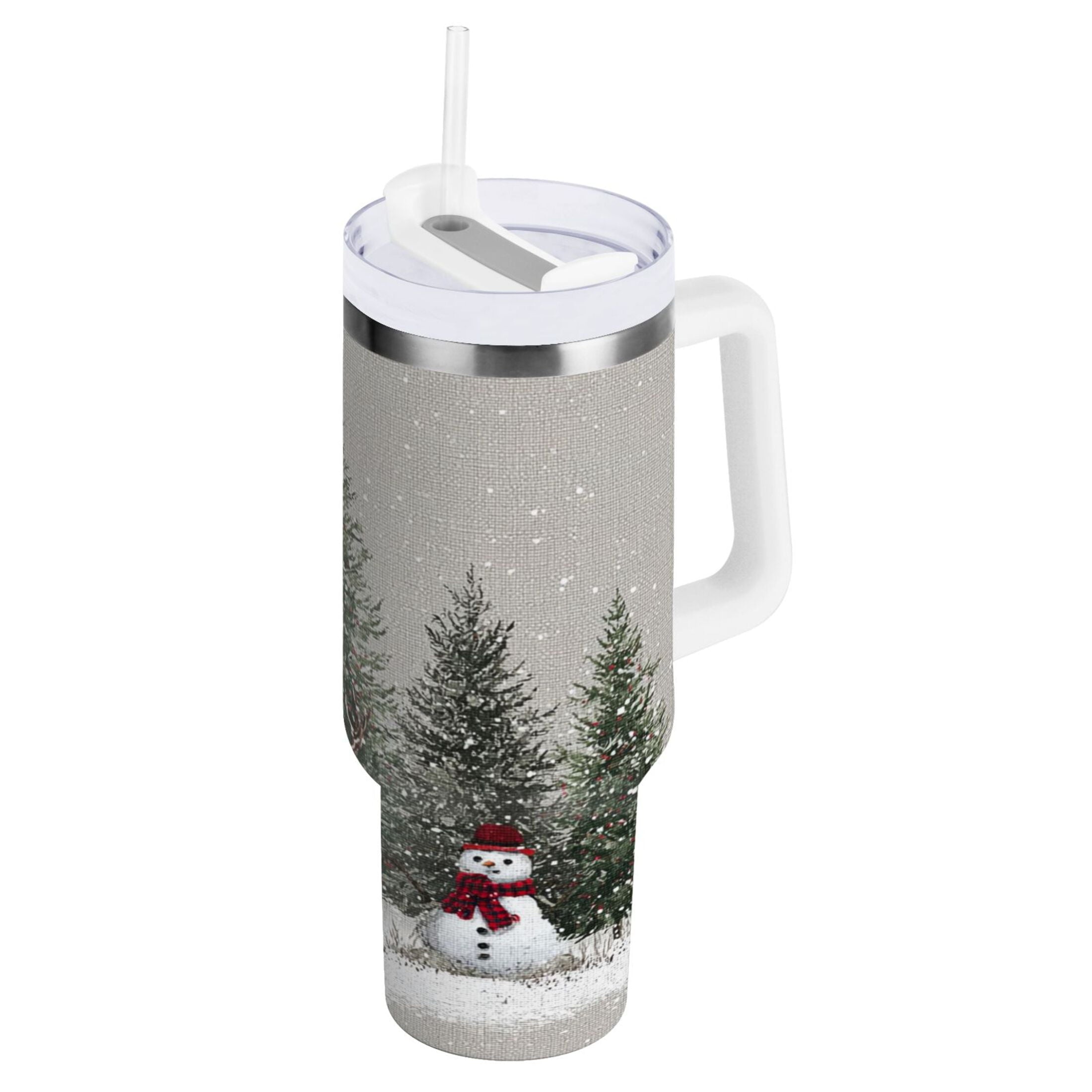 30 oz Insulated Stainless Steel Tumbler Double Wall Stainless Steel Tumbler with 2-Way Drinking Christmas Deer and Snowmen M619R