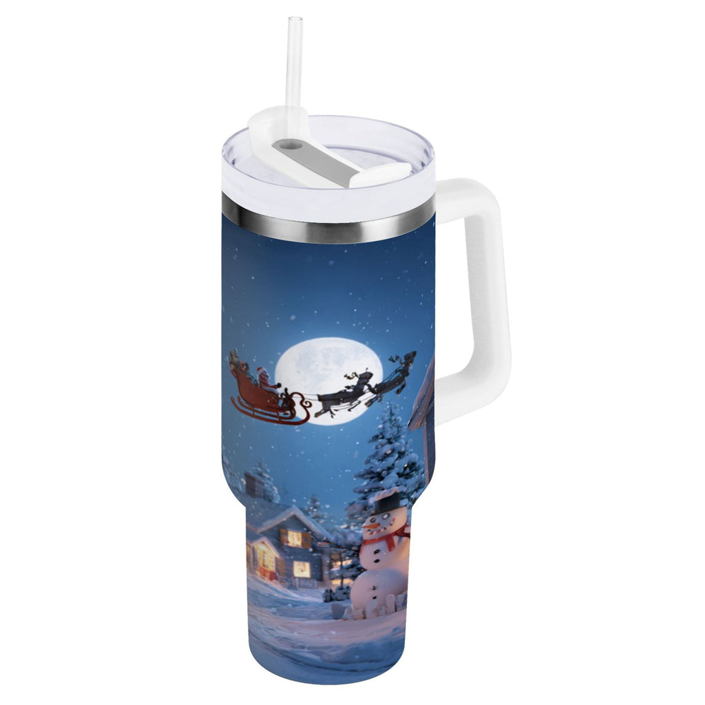 30 oz Insulated Stainless Steel Tumbler Double Wall Stainless Steel Tumbler with 2-Way Drinking Christmas Night Scene M606E
