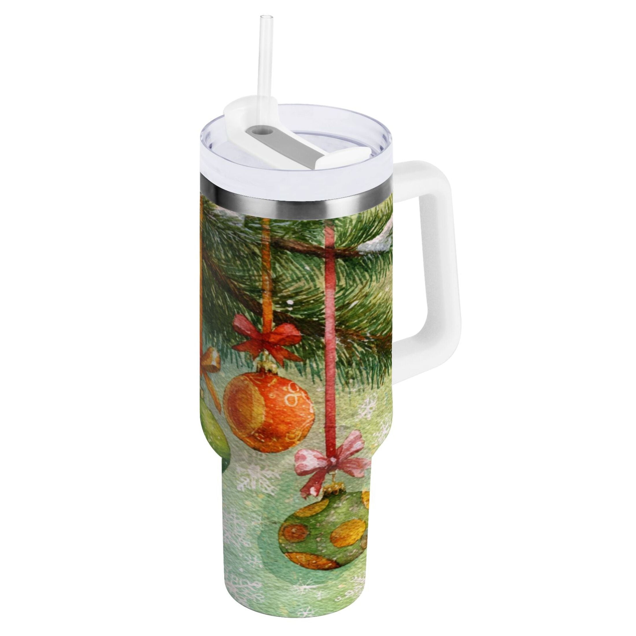 30 oz Insulated Stainless Steel Tumbler Double Wall Stainless Steel Tumbler with 2-Way Drinking Christmas Ornaments Watercolor Painting M639D