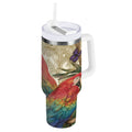 30 oz Insulated Stainless Steel Tumbler Double Wall Stainless Steel Tumbler with 2-Way Drinking Colorful Beautiful Parrots M520C