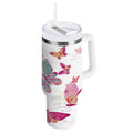 30 oz Insulated Stainless Steel Tumbler Double Wall Stainless Steel Tumbler with 2-Way Drinking Colorful Butterflies M605A