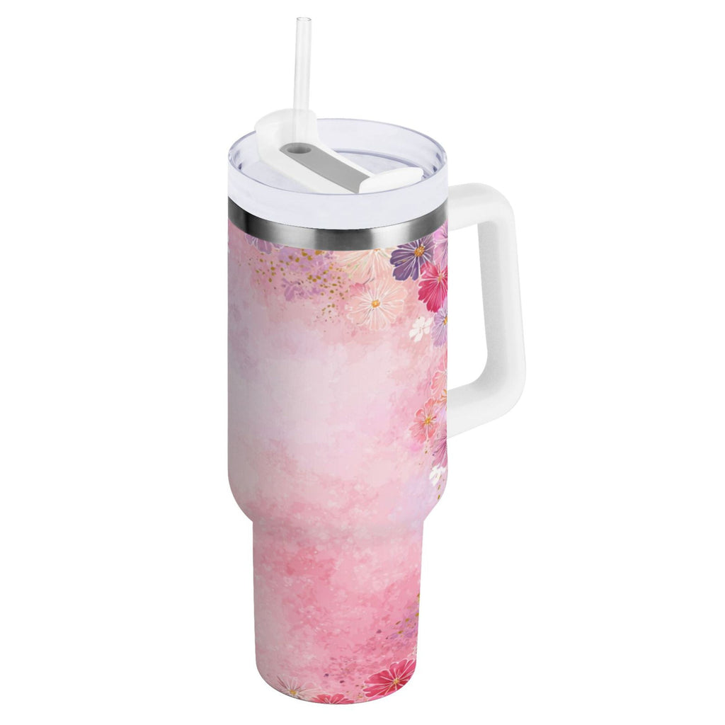 30 oz Insulated Stainless Steel Tumbler Double Wall Stainless Steel Tumbler with 2-Way Drinking Colorful Pastel Floral Pattern M514G