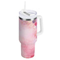 30 oz Insulated Stainless Steel Tumbler Double Wall Stainless Steel Tumbler with 2-Way Drinking Colorful Pastel Floral Pattern M514G