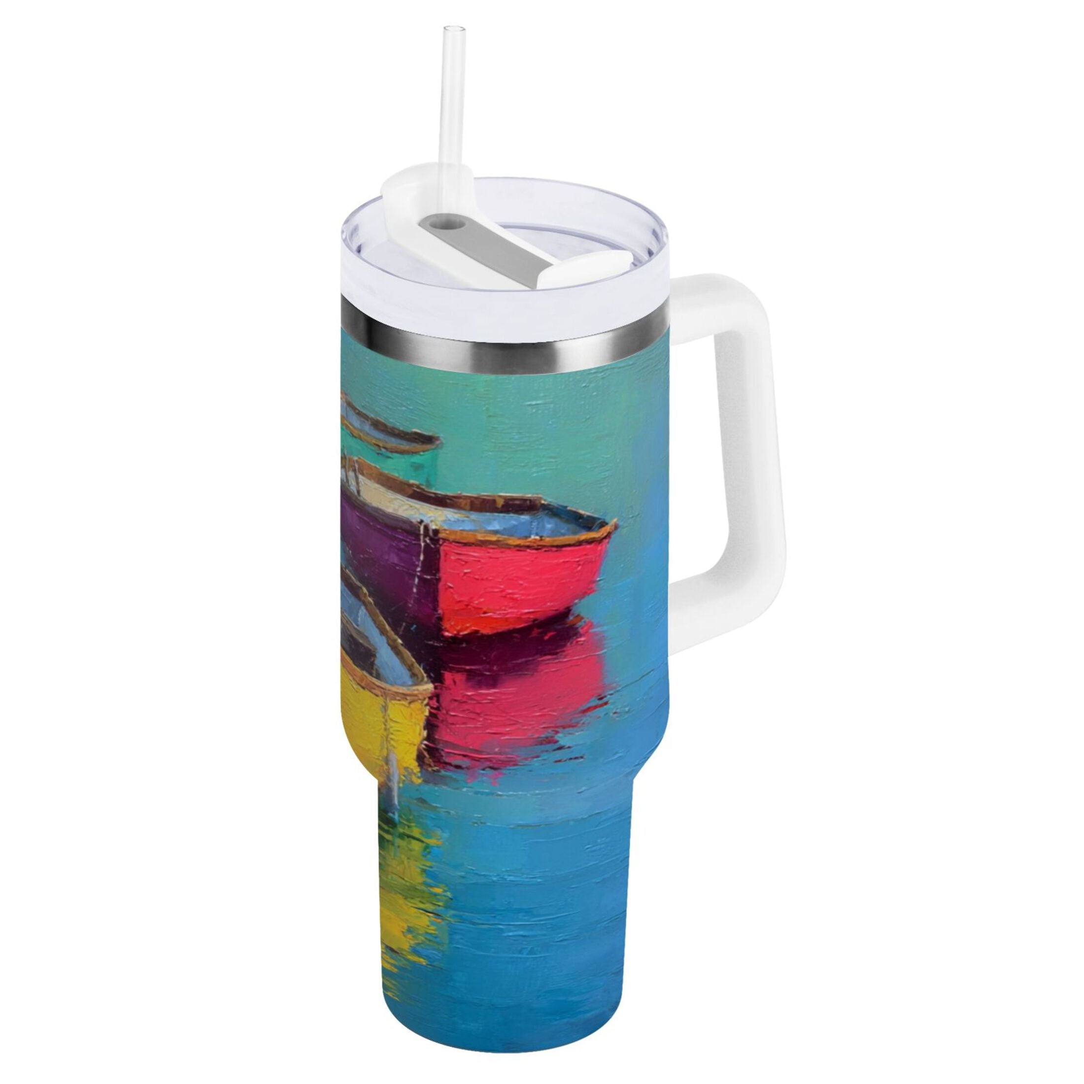 30 oz Insulated Stainless Steel Tumbler Double Wall Stainless Steel Tumbler with 2-Way Drinking Colorful Row Boats M555V