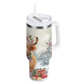 30 oz Insulated Stainless Steel Tumbler Double Wall Stainless Steel Tumbler with 2-Way Drinking Cow Wearing Christmas Hat M681C