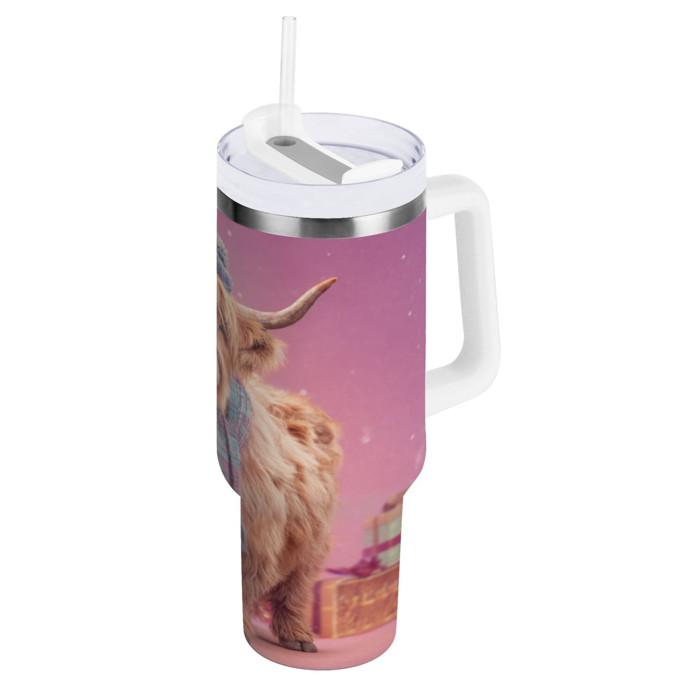 30 oz Insulated Stainless Steel Tumbler Double Wall Stainless Steel Tumbler with 2-Way Drinking Cow Wearing Christmas M626M