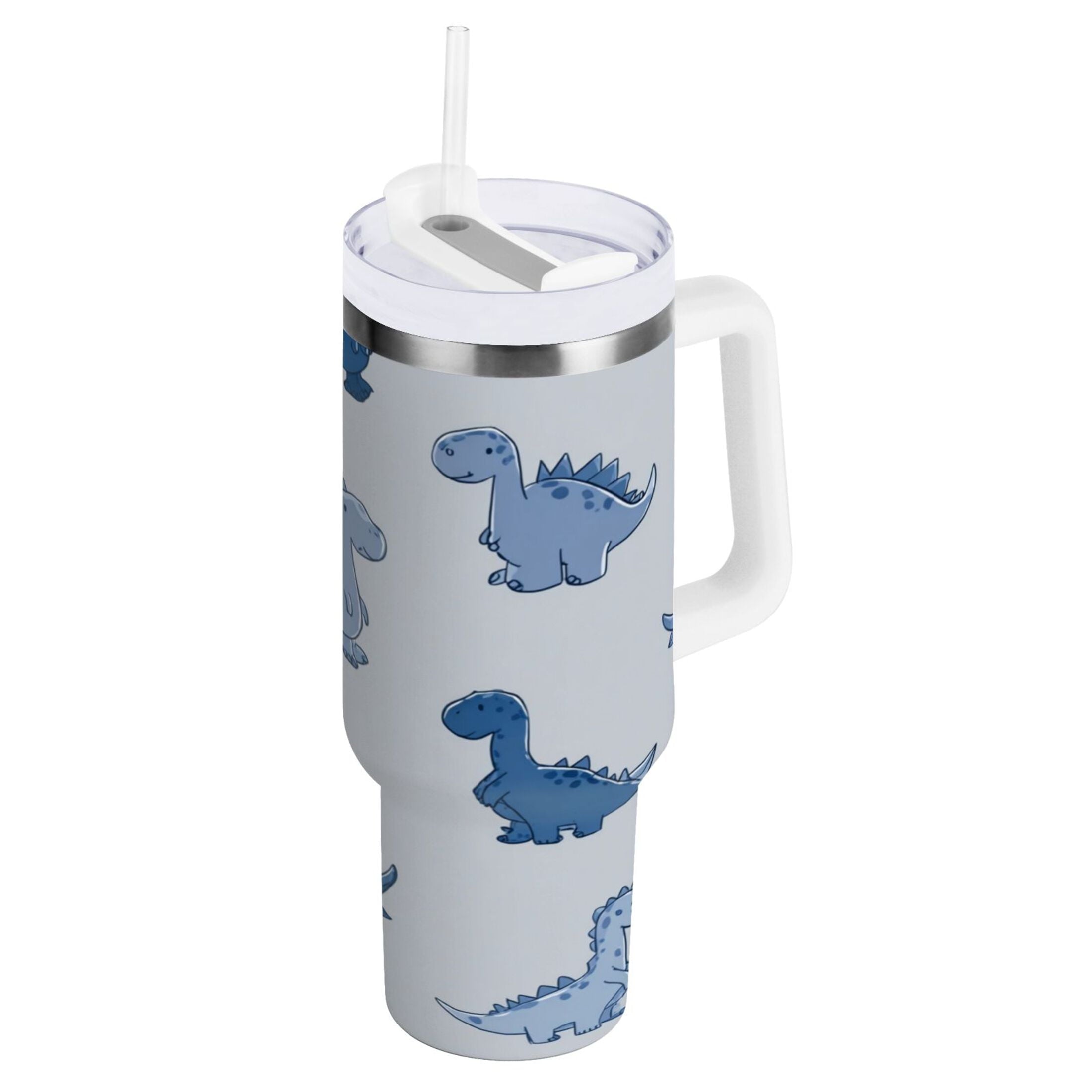 30 oz Insulated Stainless Steel Tumbler Double Wall Stainless Steel Tumbler with 2-Way Drinking Cute Blue Dinosaurs M580Z