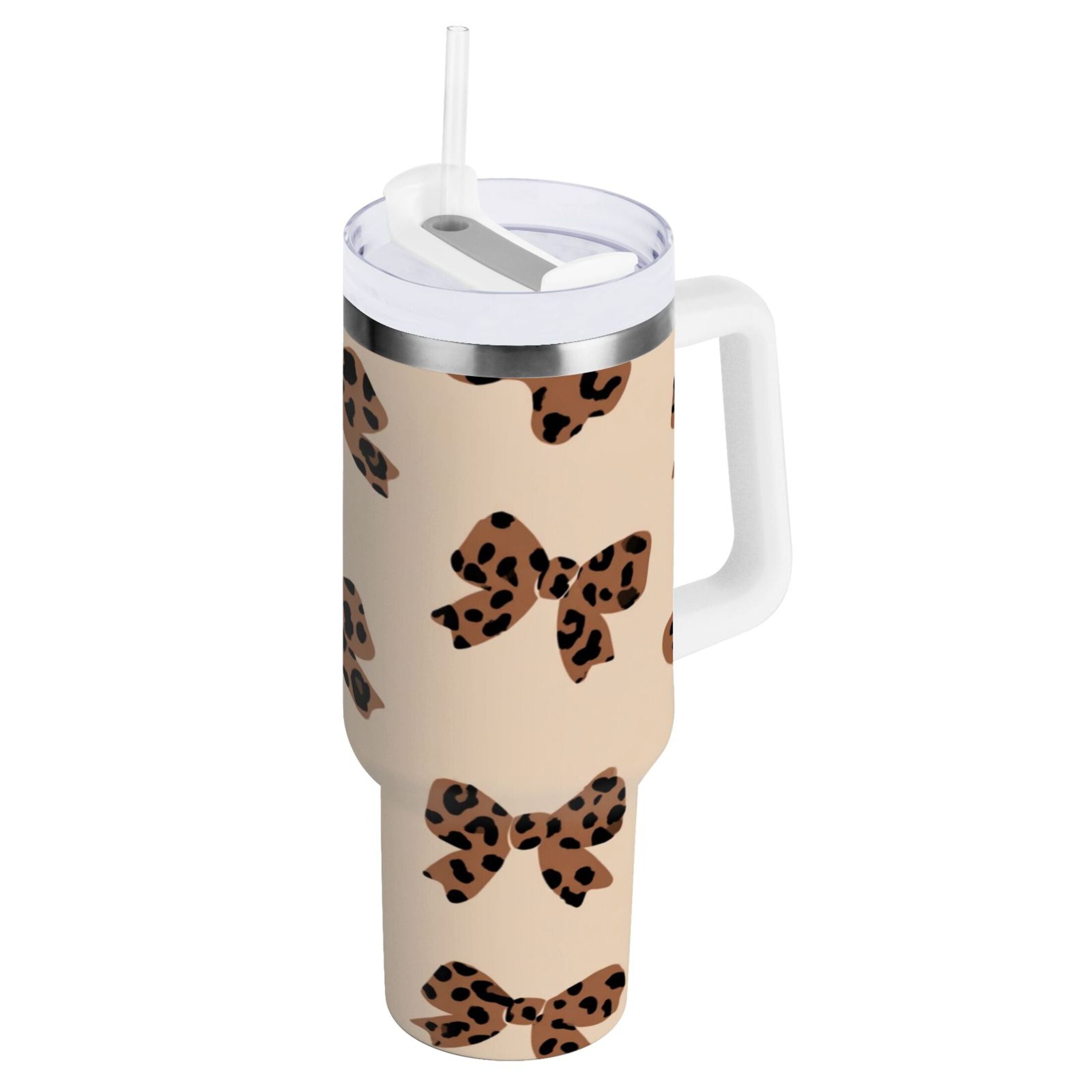 30 oz Insulated Stainless Steel Tumbler Double Wall Stainless Steel Tumbler with 2-Way Drinking Cute Brown Bow M528J