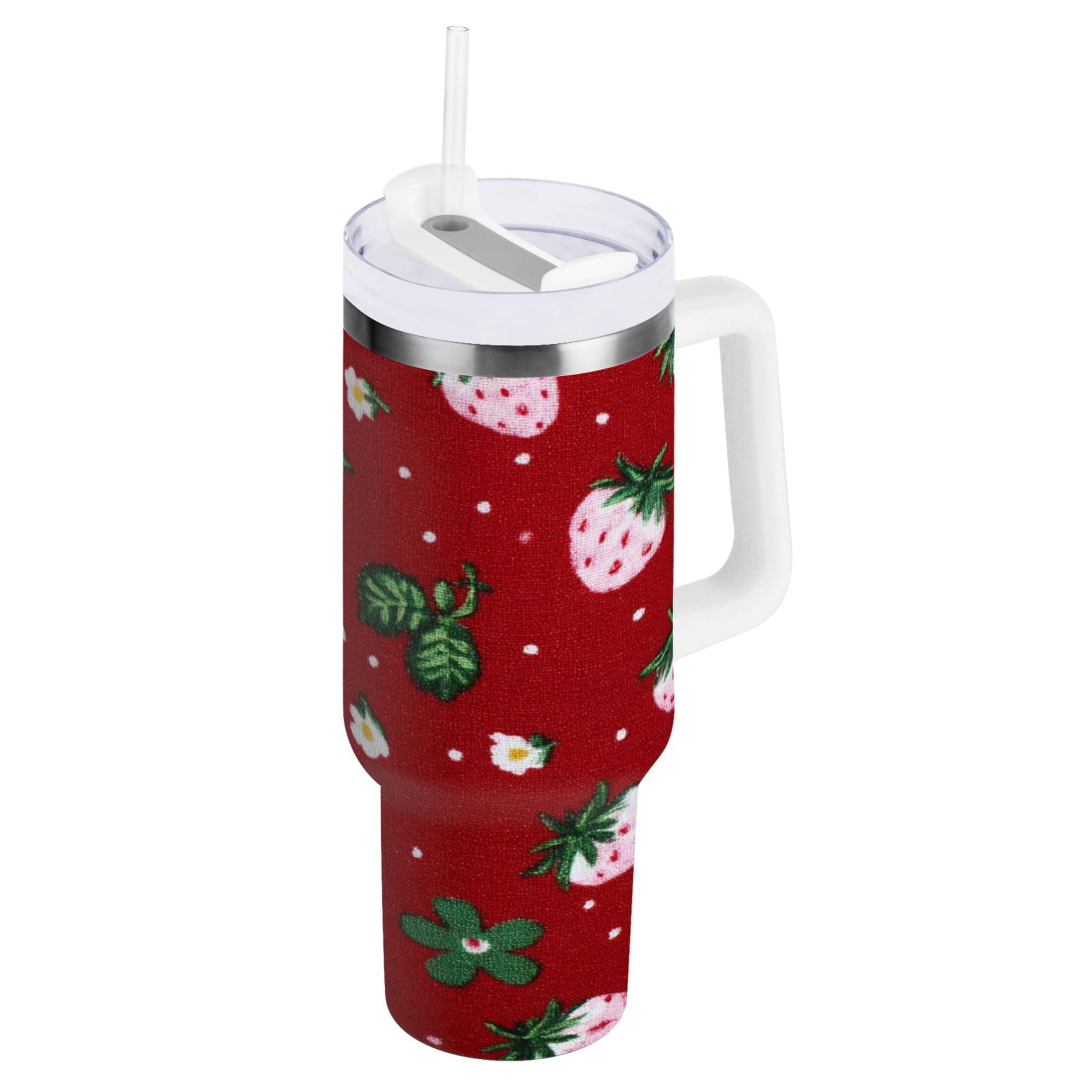 30 oz Insulated Stainless Steel Tumbler Double Wall Stainless Steel Tumbler with 2-Way Drinking Cute Pink Strawberry Pattern M630S