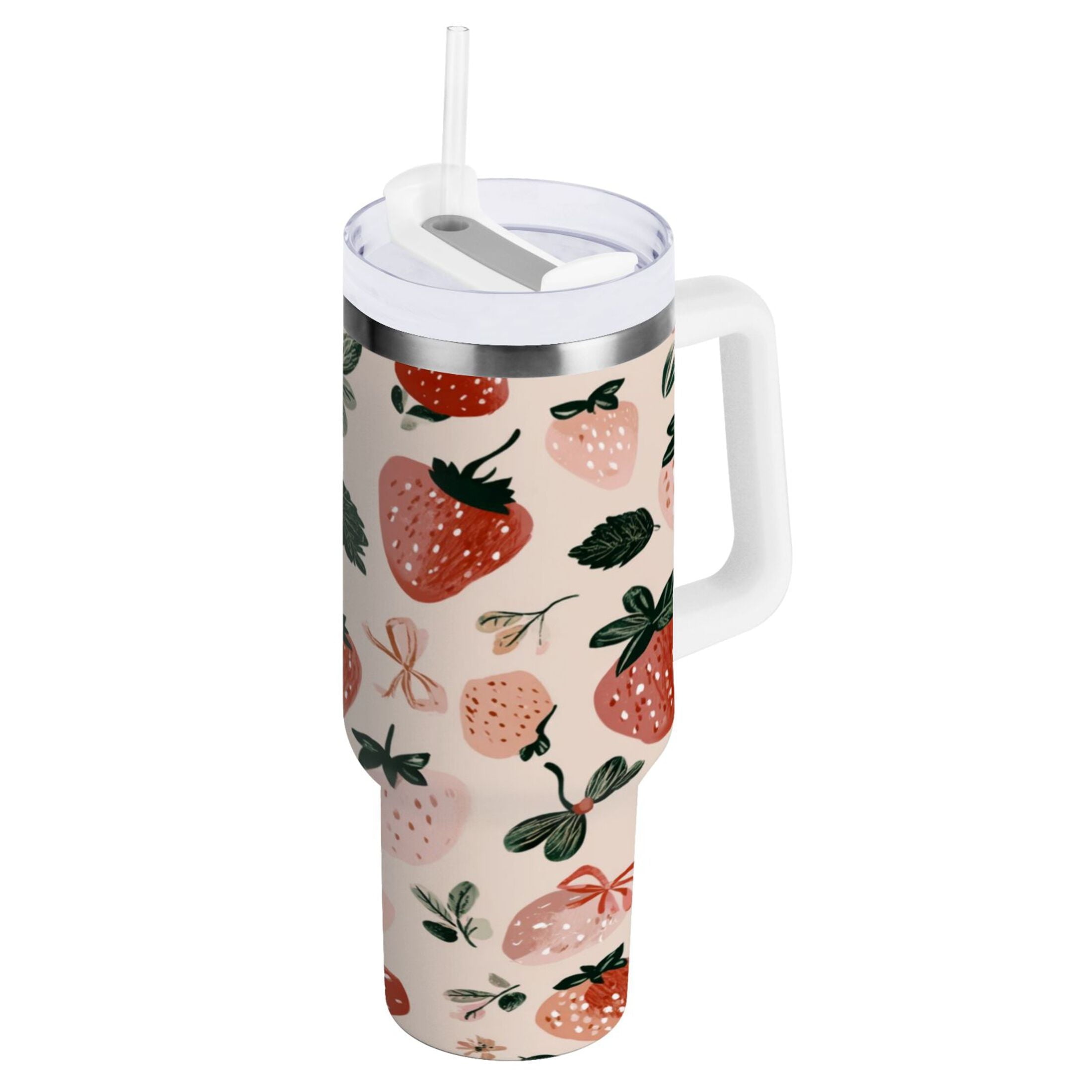 30 oz Insulated Stainless Steel Tumbler Double Wall Stainless Steel Tumbler with 2-Way Drinking Cute Pinks Strawberries M596G