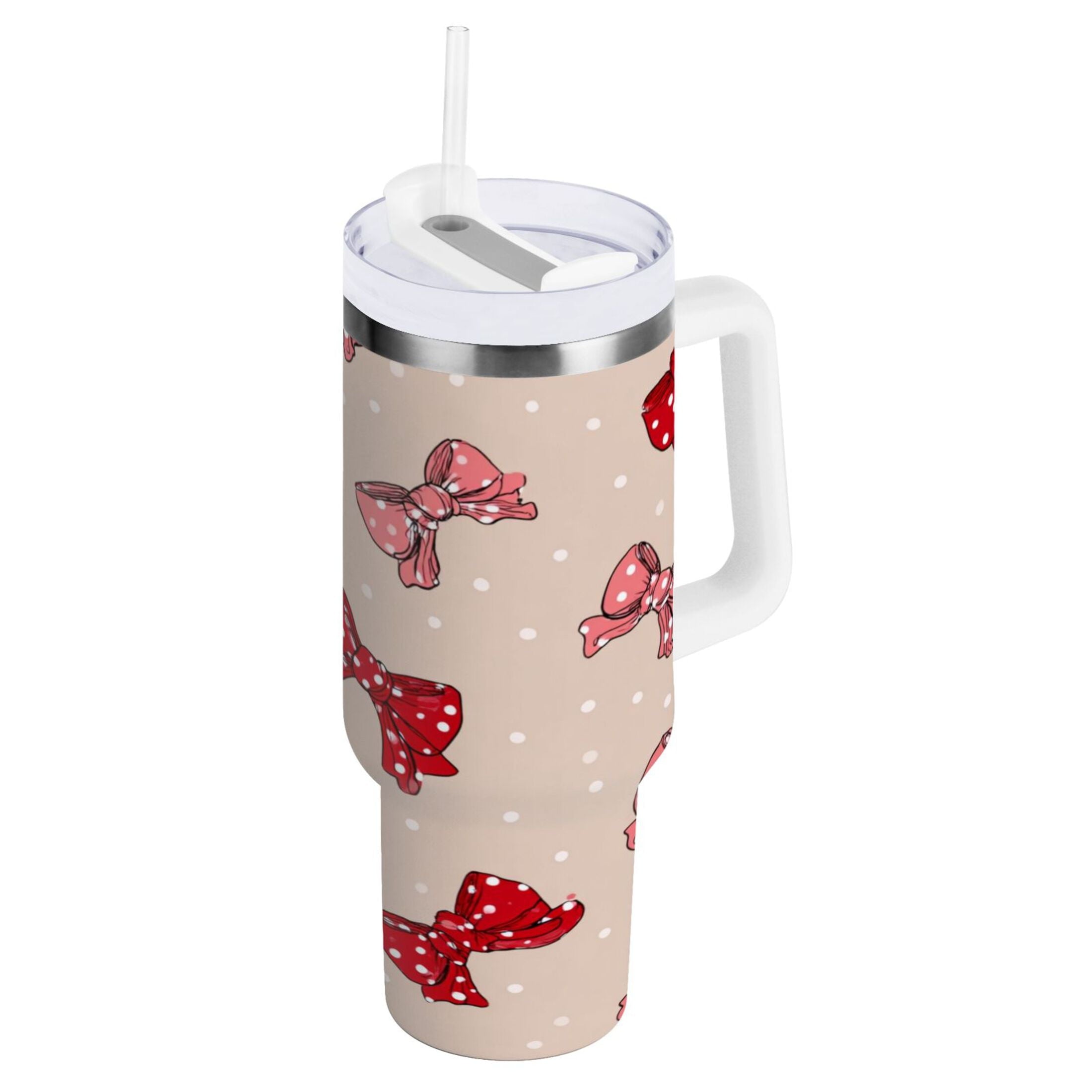 30 oz Insulated Stainless Steel Tumbler Double Wall Stainless Steel Tumbler with 2-Way Drinking Cute Red Bows Pattern M541F