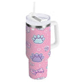 30 oz Insulated Stainless Steel Tumbler Double Wall Stainless Steel Tumbler with 2-Way Drinking Dog Paw Prints and Bows M648A