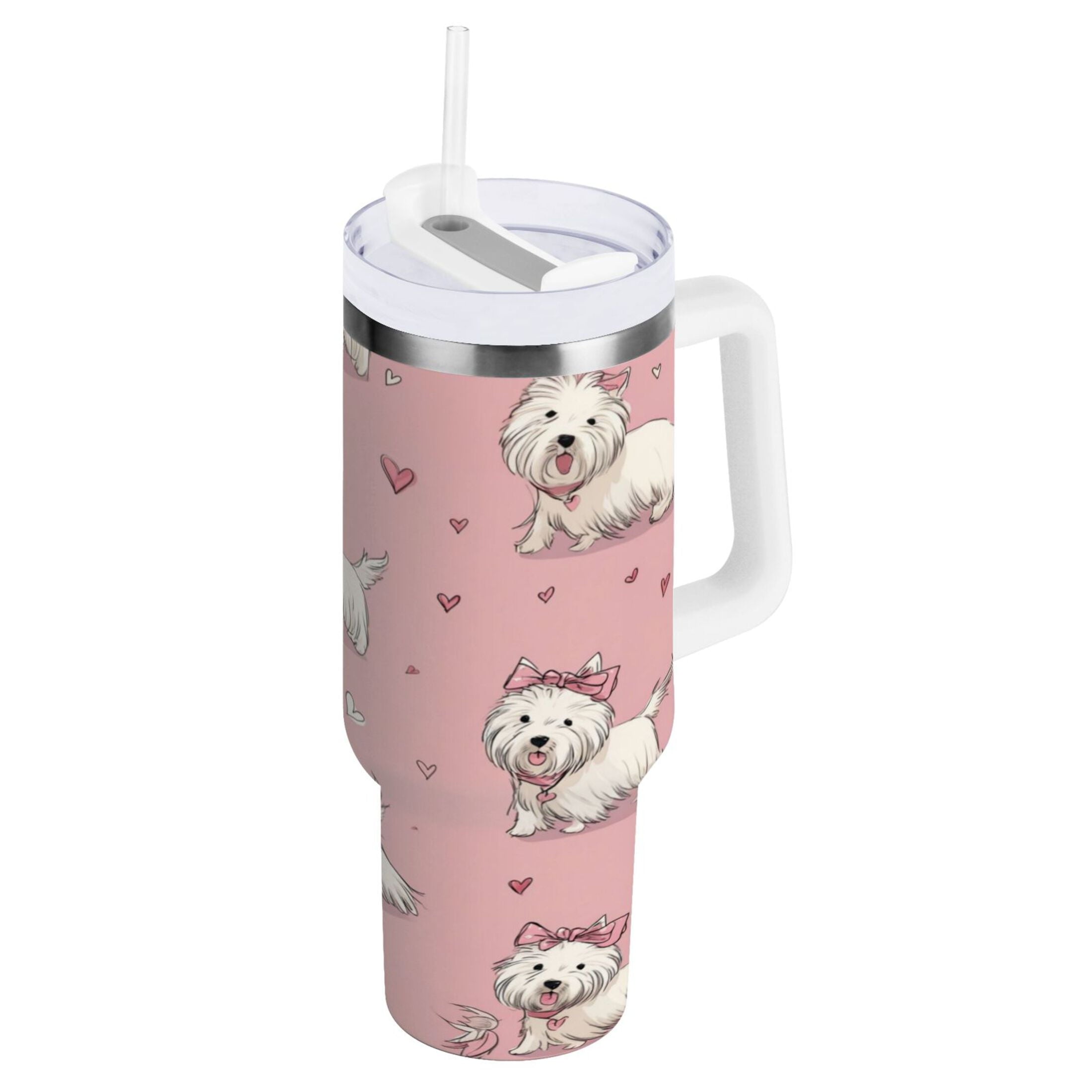 30 oz Insulated Stainless Steel Tumbler Double Wall Stainless Steel Tumbler with 2-Way Drinking Dogs Wearing Bows M659W