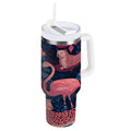 30 oz Insulated Stainless Steel Tumbler Double Wall Stainless Steel Tumbler with 2-Way Drinking Flamingos and Leopard Print M568A