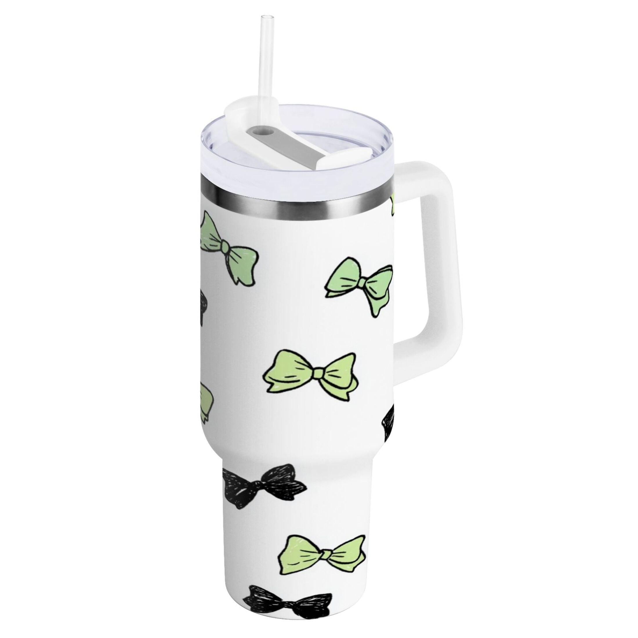 40 oz Insulated Stainless Steel Tumbler Double Wall Stainless Steel Tumbler with 2-Way Drinking Green and Black Bows M553F