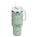 30 oz Insulated Stainless Steel Tumbler Double Wall Stainless Steel Tumbler with 2-Way Drinking Green and Mint Bows M559Y