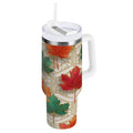 30 oz Insulated Stainless Steel Tumbler Double Wall Stainless Steel Tumbler with 2-Way Drinking Green and Red Maple Leaves M565Y