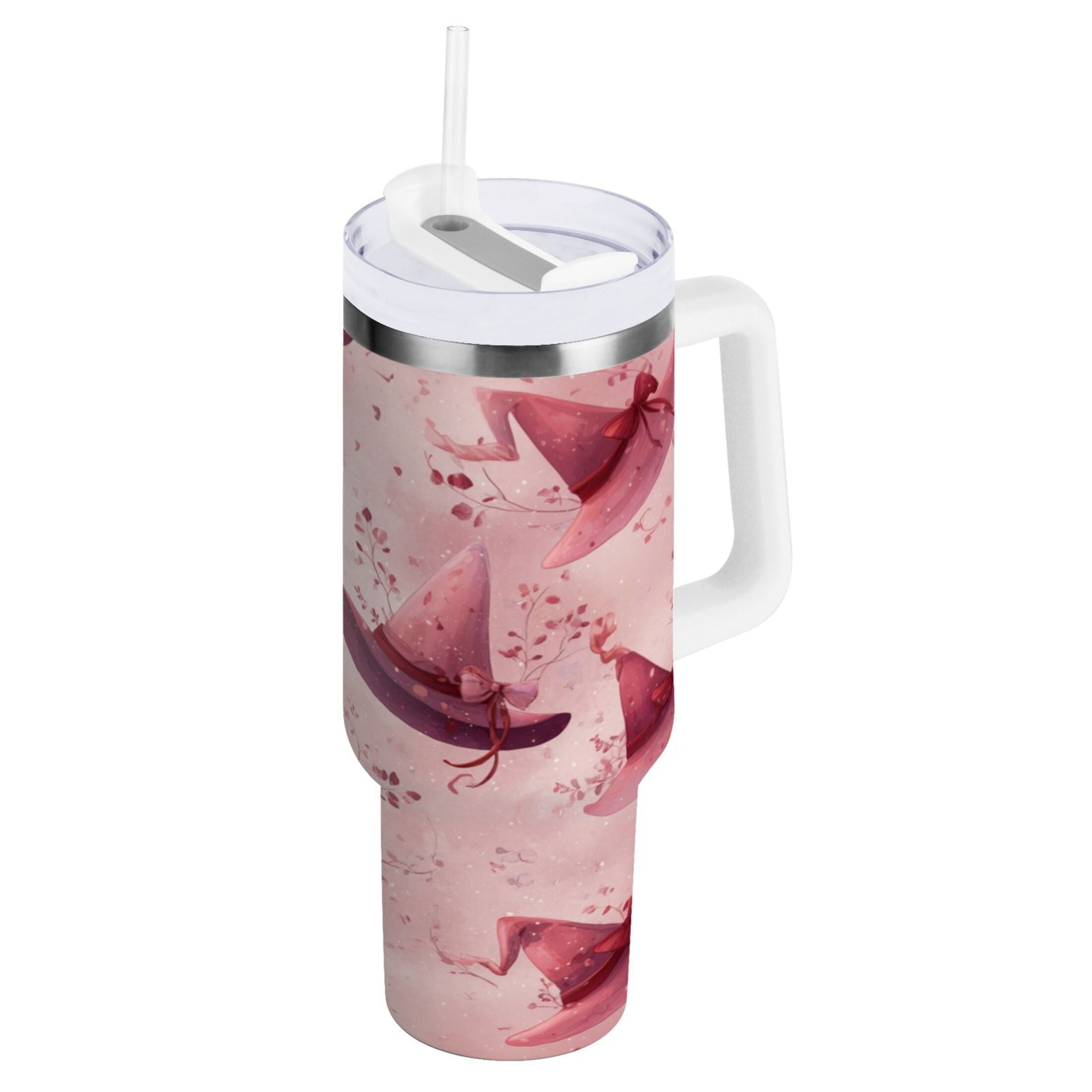 30 oz Insulated Stainless Steel Tumbler Double Wall Stainless Steel Tumbler with 2-Way Drinking Hats with Delicate Bows M679A