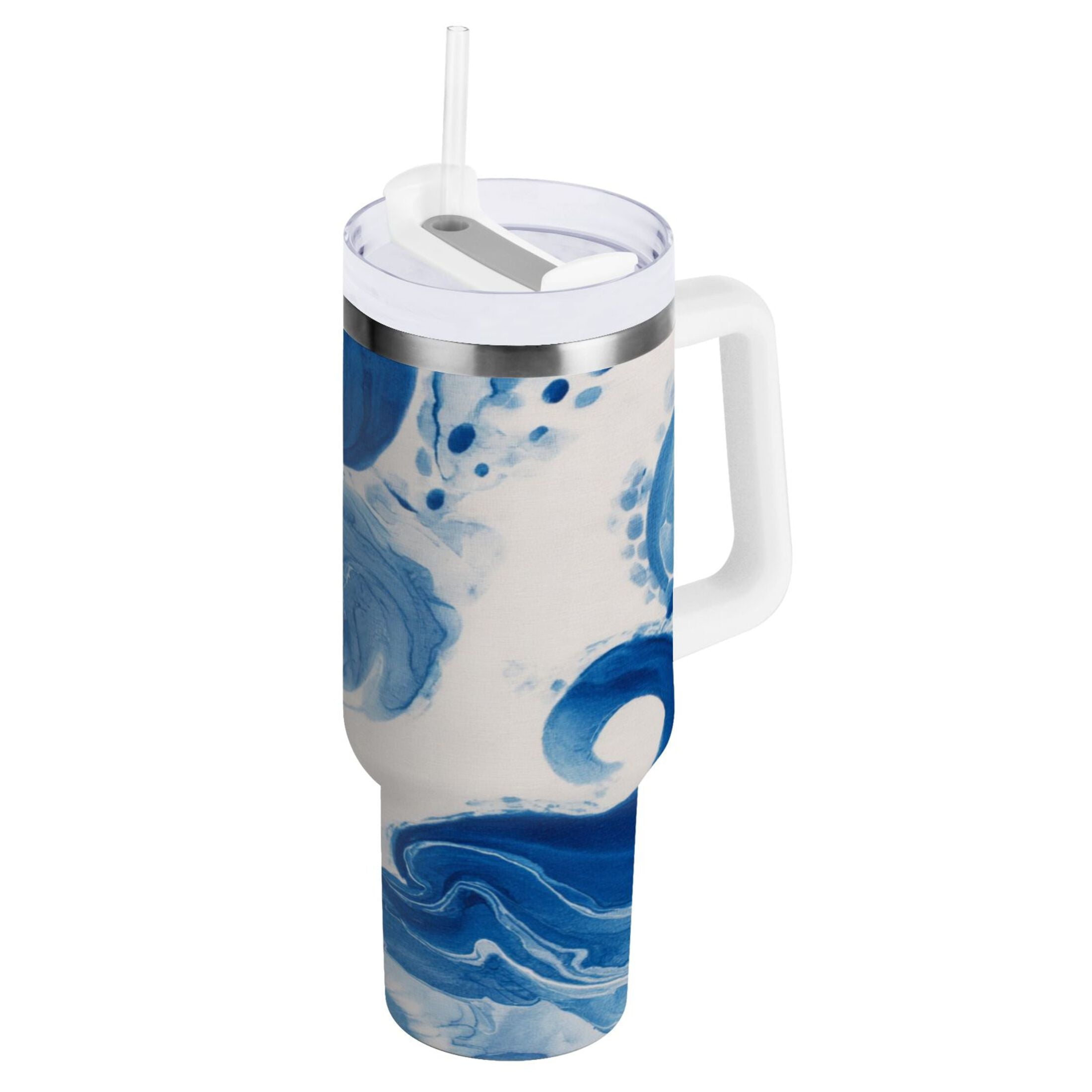 40 oz Insulated Stainless Steel Tumbler Double Wall Stainless Steel Tumbler with 2-Way Drinking Indigo Blue Tie-dye Pattern M632A