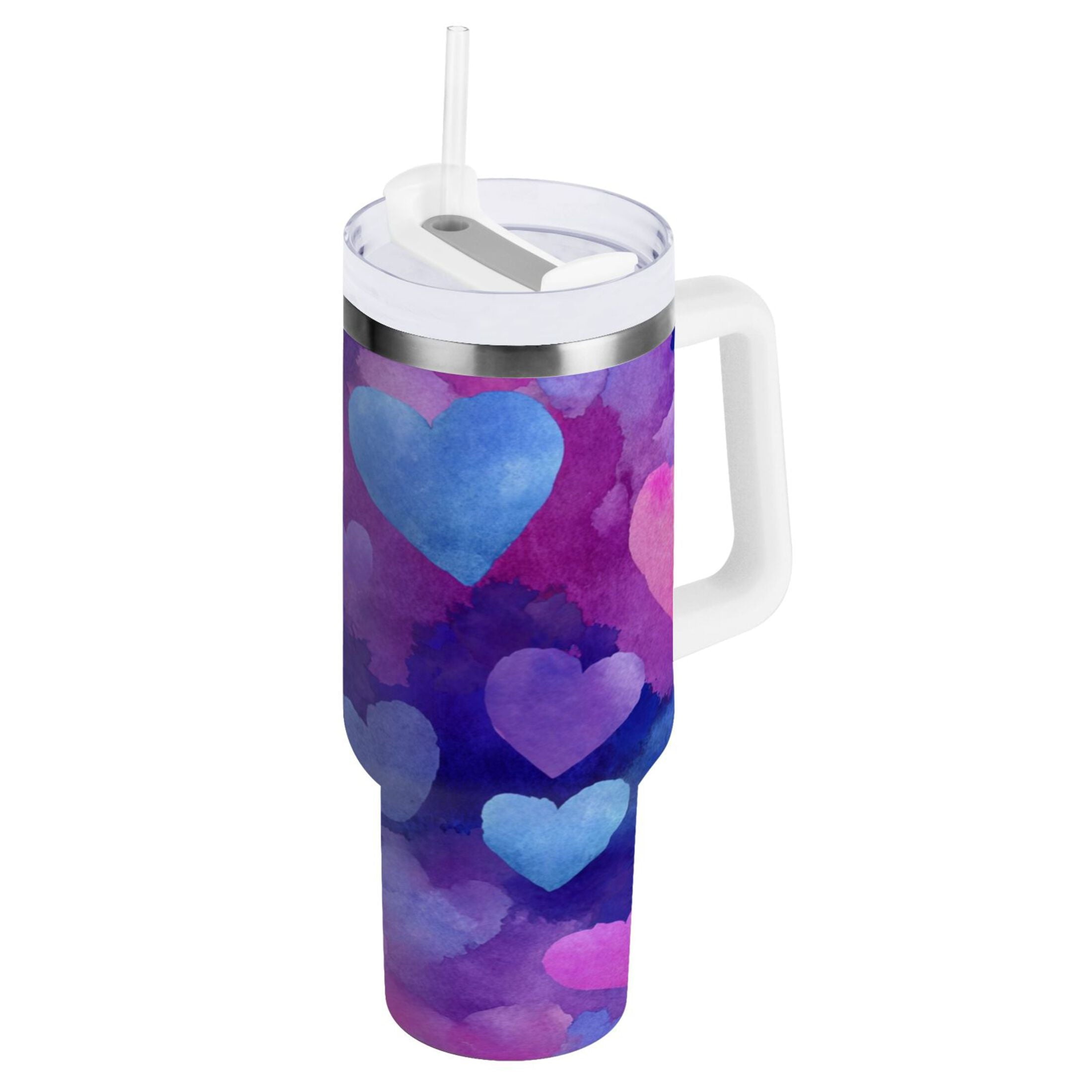 30 oz Insulated Stainless Steel Tumbler Double Wall Stainless Steel Tumbler with 2-Way Drinking Indigo and Violet Hearts M479S