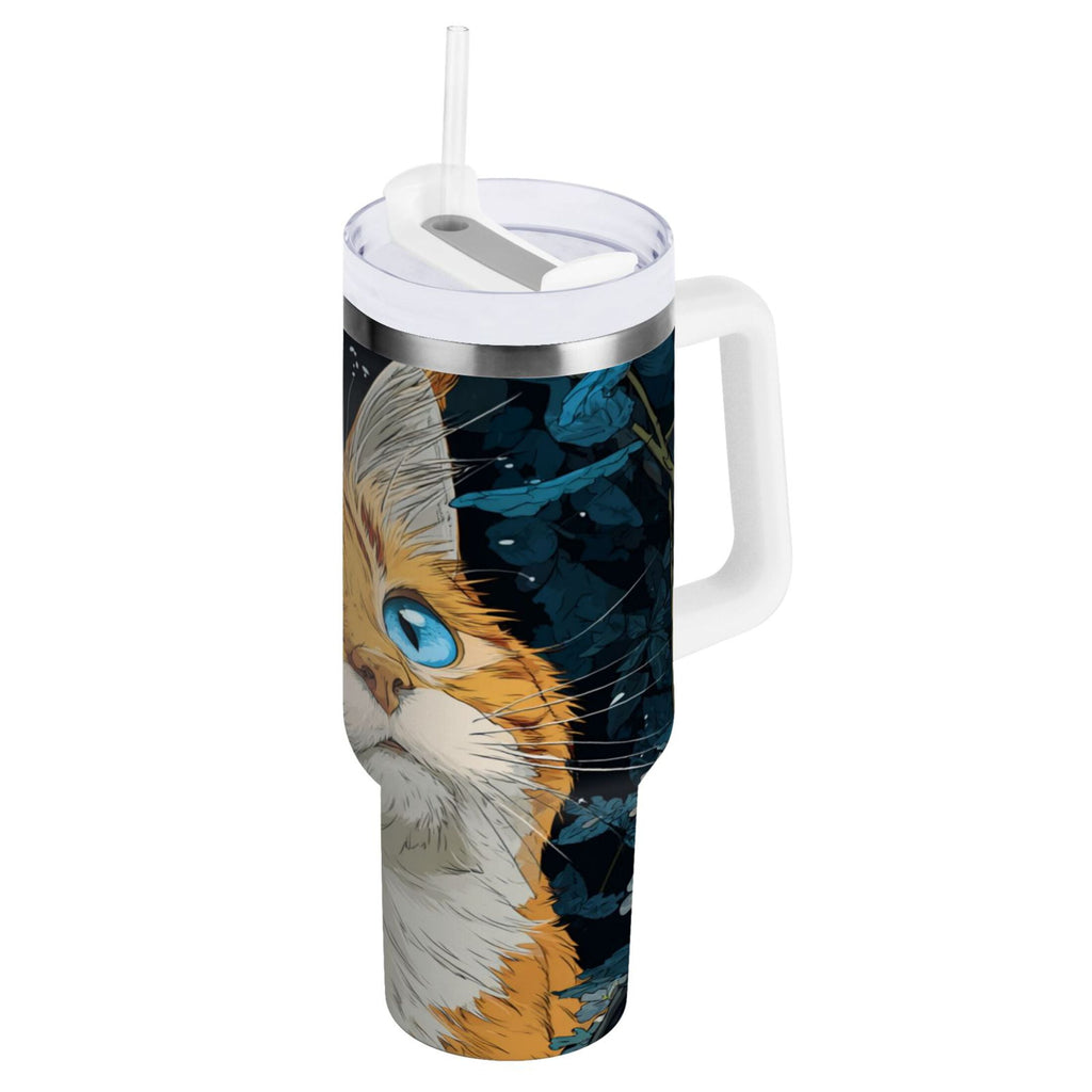 30 oz Insulated Stainless Steel Tumbler Double Wall Stainless Steel Tumbler with 2-Way Drinking Orange Cat with Blue Eyes M585E