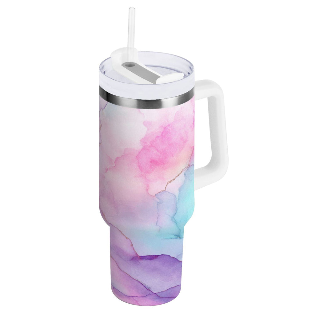 30 oz Insulated Stainless Steel Tumbler Double Wall Stainless Steel Tumbler with 2-Way Drinking Pastel Pink Marble Texture M614N