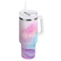 30 oz Insulated Stainless Steel Tumbler Double Wall Stainless Steel Tumbler with 2-Way Drinking Pastel Pink Marble Texture M614N