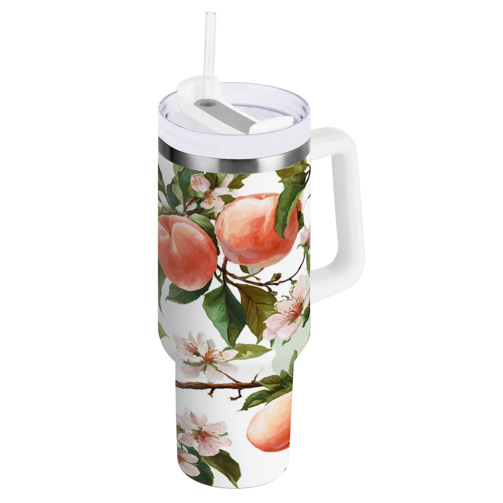 30 oz Insulated Stainless Steel Tumbler Double Wall Stainless Steel Tumbler with 2-Way Drinking Peach Fruit Pattern M503G