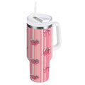 30 oz Insulated Stainless Steel Tumbler Double Wall Stainless Steel Tumbler with 2-Way Drinking Pink Bows and Strawberries M628H