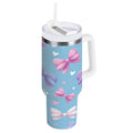 30 oz Insulated Stainless Steel Tumbler Double Wall Stainless Steel Tumbler with 2-Way Drinking Pink and Purple Bows M526E
