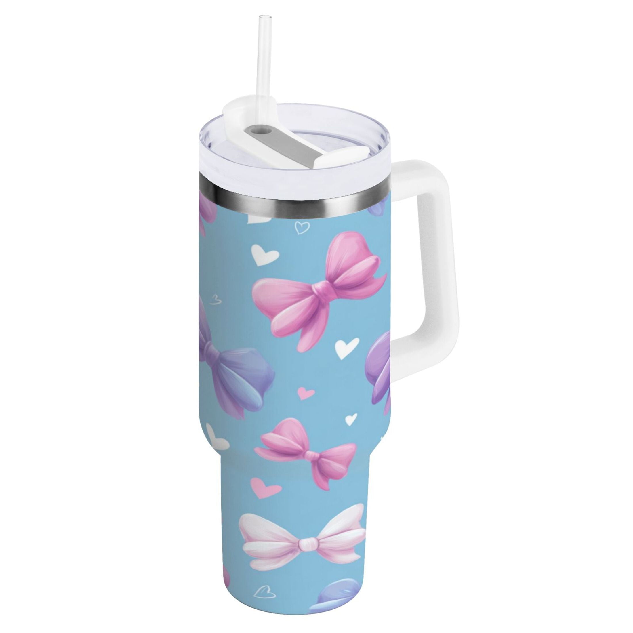 30 oz Insulated Stainless Steel Tumbler Double Wall Stainless Steel Tumbler with 2-Way Drinking Pink and Purple Bows M526E