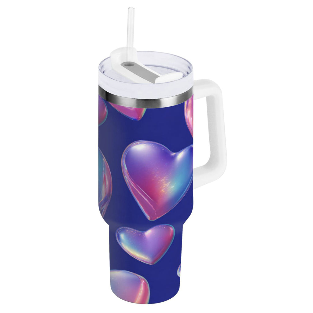 30 oz Insulated Stainless Steel Tumbler Double Wall Stainless Steel Tumbler with 2-Way Drinking Pink-purple Hearts M508H