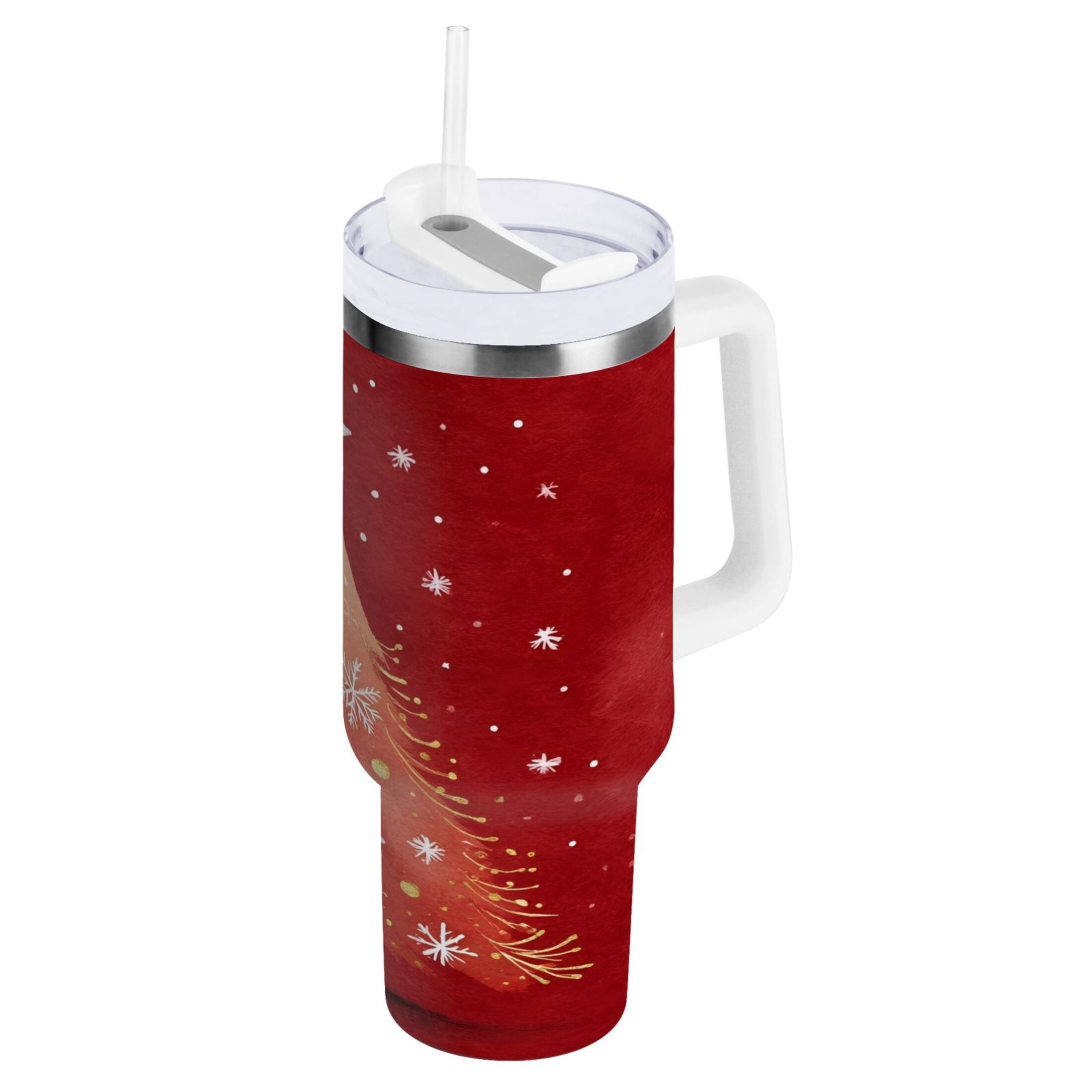 40 oz Insulated Stainless Steel Tumbler Double Wall Stainless Steel Tumbler with 2-Way Drinking Red Christmas Tree M662J