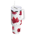 30 oz Insulated Stainless Steel Tumbler Double Wall Stainless Steel Tumbler with 2-Way Drinking Red Maple Leaves M493E