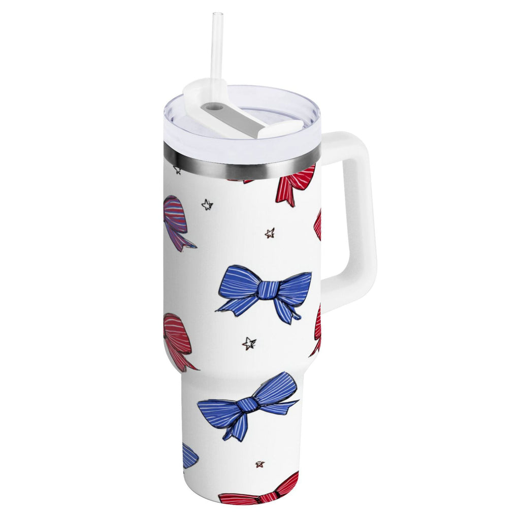 30 oz Insulated Stainless Steel Tumbler Double Wall Stainless Steel Tumbler with 2-Way Drinking Red and Blue Stripe Bows M656G