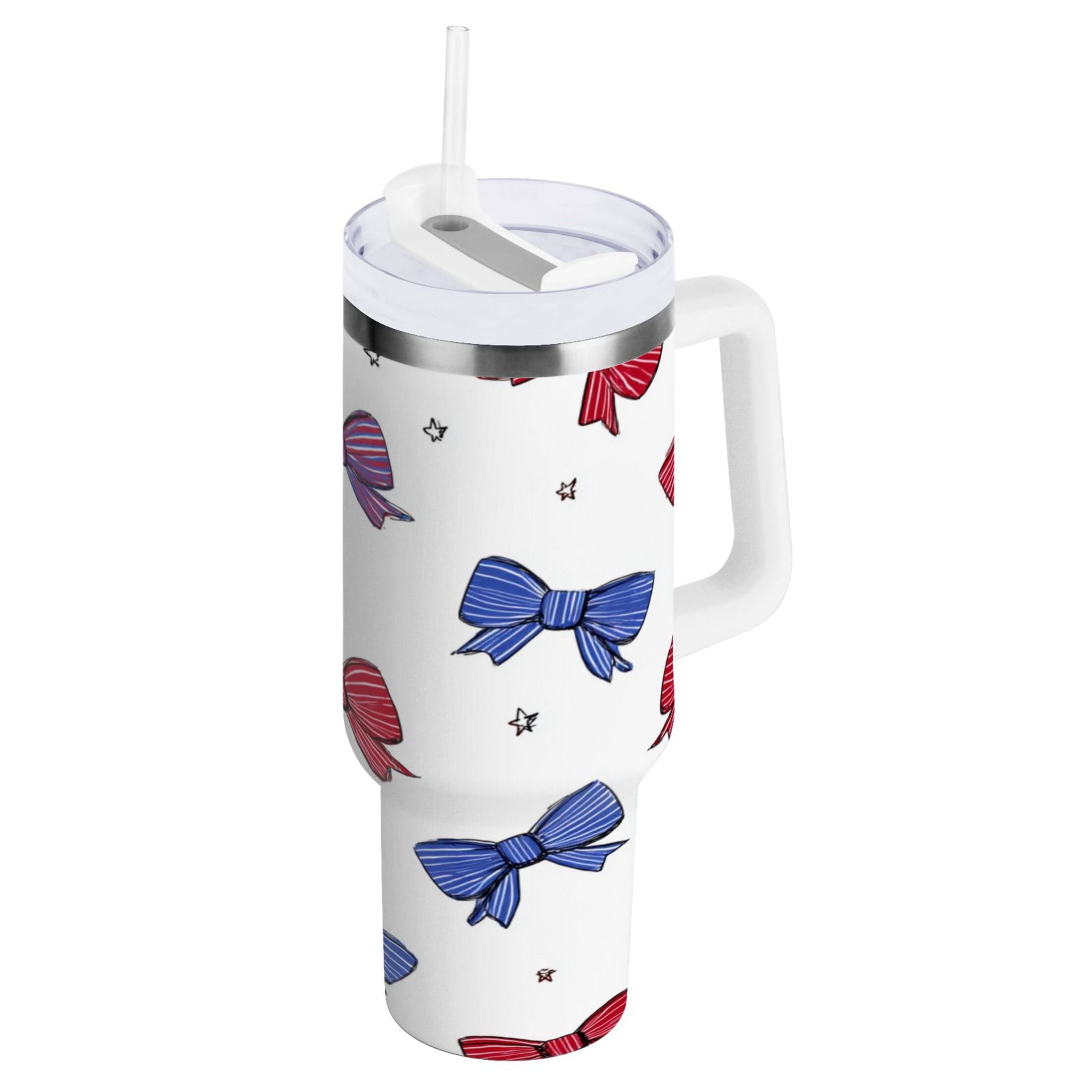 30 oz Insulated Stainless Steel Tumbler Double Wall Stainless Steel Tumbler with 2-Way Drinking Red and Blue Stripe Bows M656G
