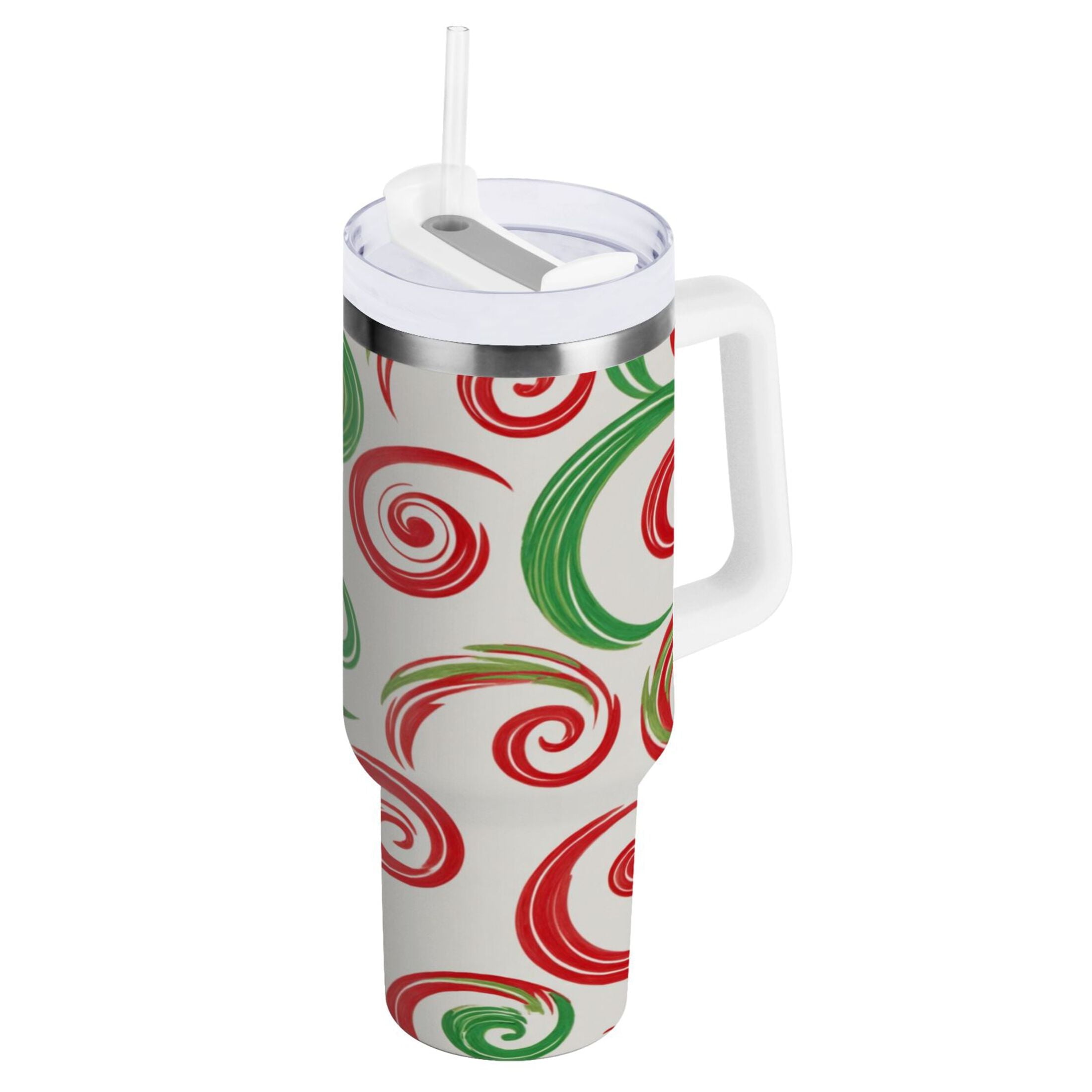 40 oz Insulated Stainless Steel Tumbler Double Wall Stainless Steel Tumbler with 2-Way Drinking Red and Green Swirls M539V