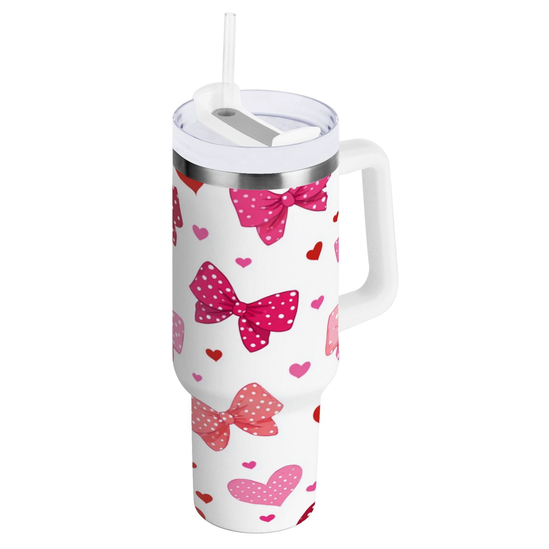 30 oz Insulated Stainless Steel Tumbler Double Wall Stainless Steel Tumbler with 2-Way Drinking Red and Pink Bows M595T