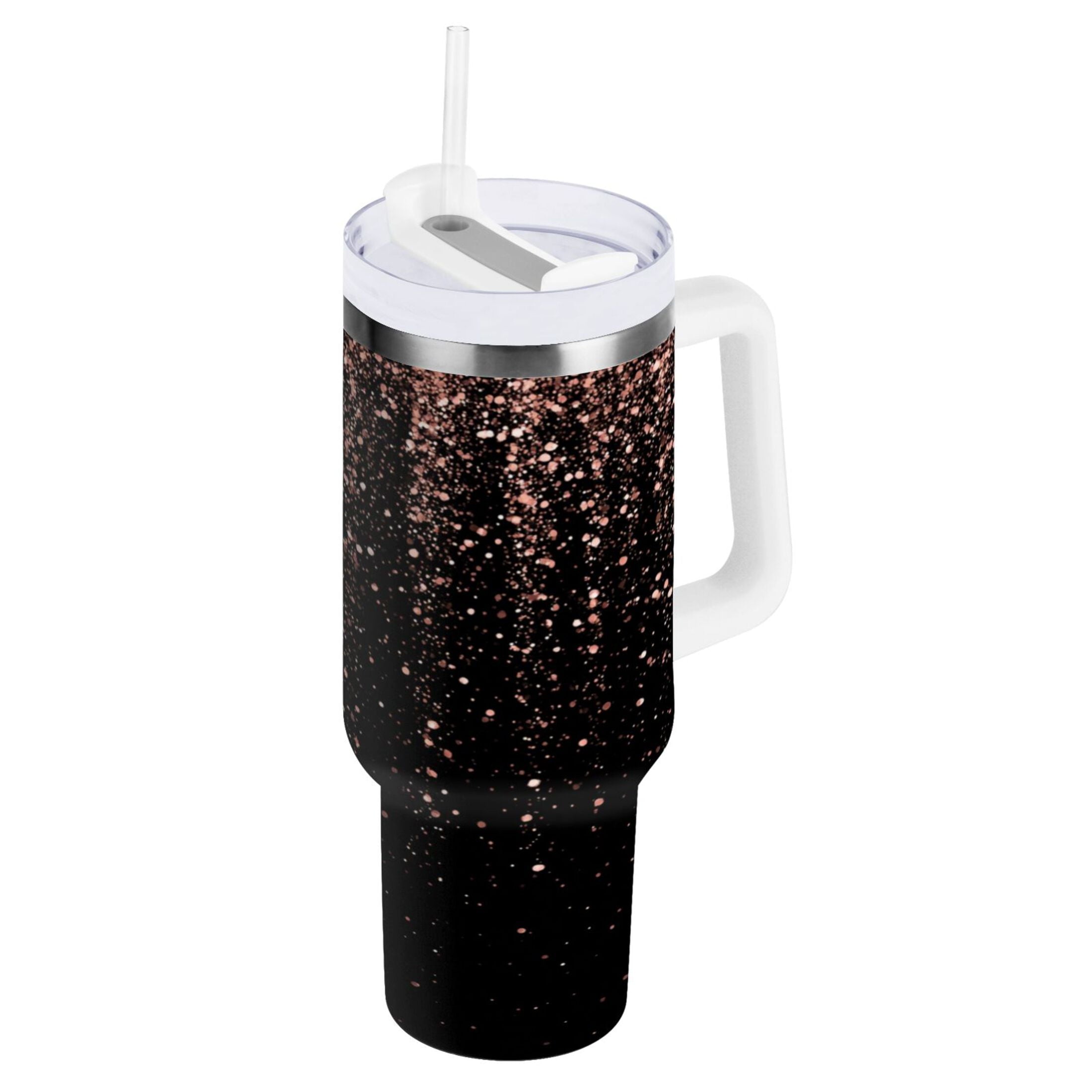 40 oz Insulated Stainless Steel Tumbler Double Wall Stainless Steel Tumbler with 2-Way Drinking Rose Gold Glitter M589E