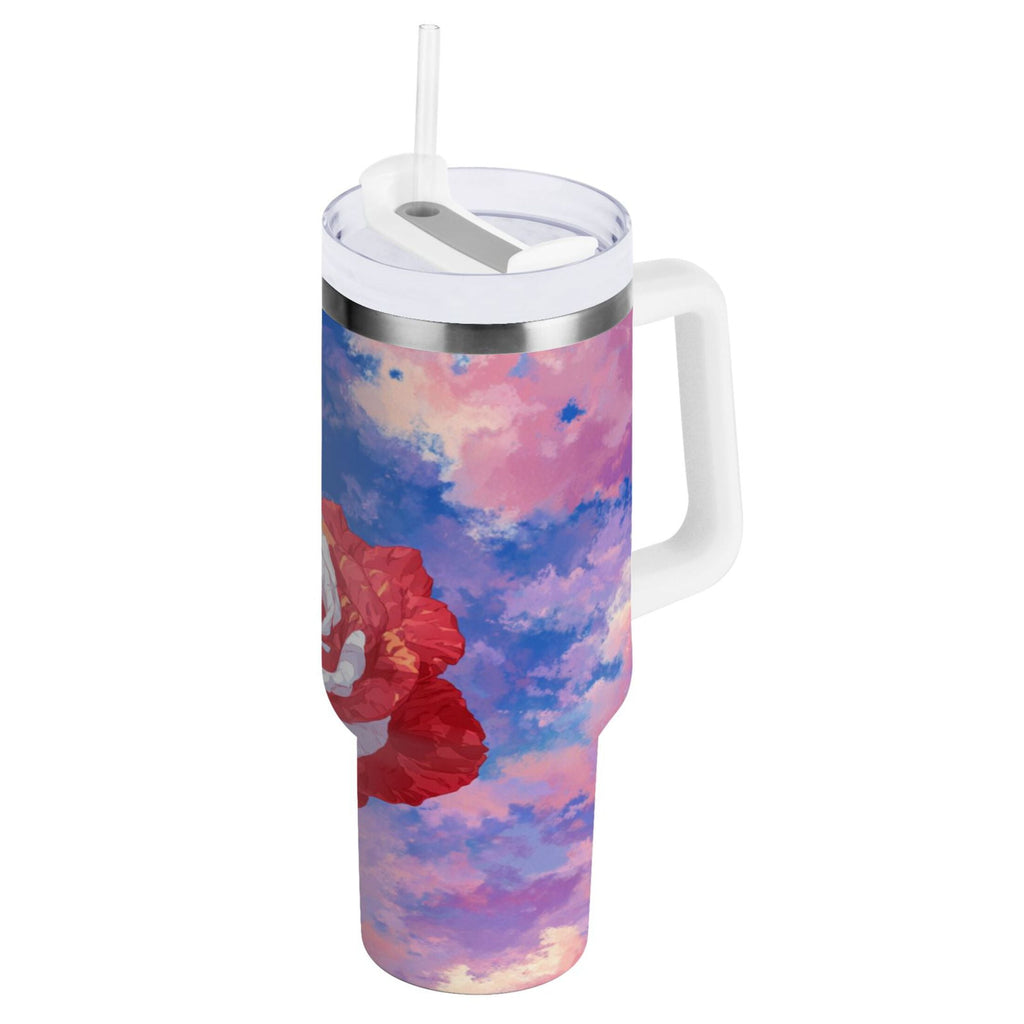 30 oz Insulated Stainless Steel Tumbler Double Wall Stainless Steel Tumbler with 2-Way Drinking Rose with Flag Pattern M547V