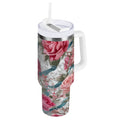 30 oz Insulated Stainless Steel Tumbler Double Wall Stainless Steel Tumbler with 2-Way Drinking Roses and Ribbons M675E