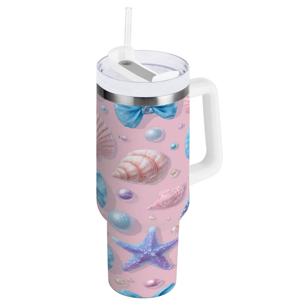 30 oz Insulated Stainless Steel Tumbler Double Wall Stainless Steel Tumbler with 2-Way Drinking Seashells and Bows M519K