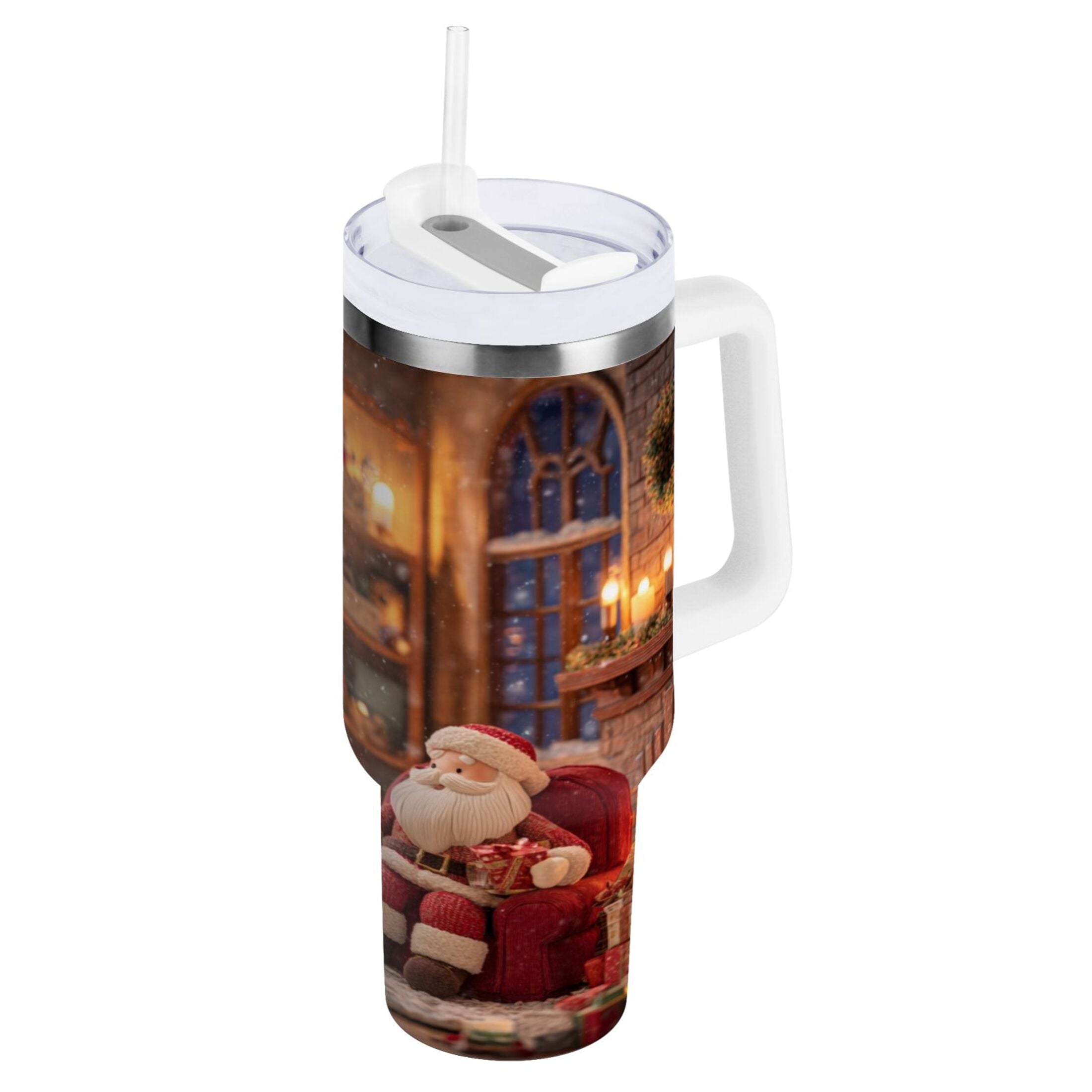 40 oz Insulated Stainless Steel Tumbler Double Wall Stainless Steel Tumbler with 2-Way Drinking Sitting Santa Claus M635Z