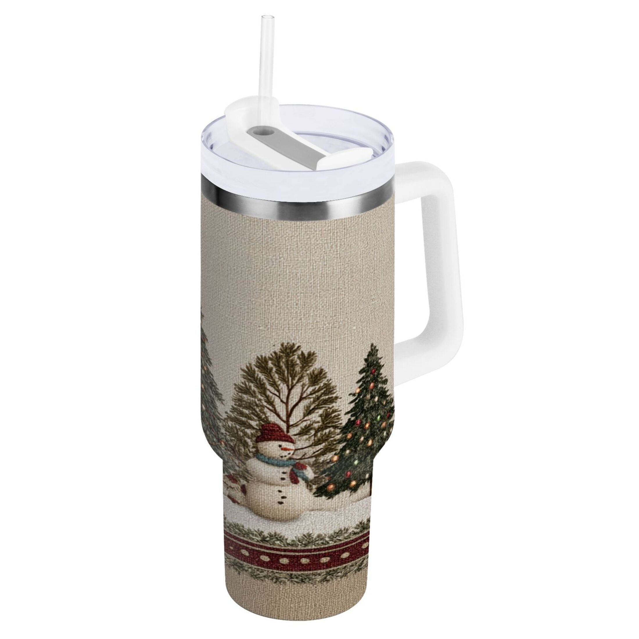 30 oz Insulated Stainless Steel Tumbler Double Wall Stainless Steel Tumbler with 2-Way Drinking Snowmen and Deer in The Forest M582Z